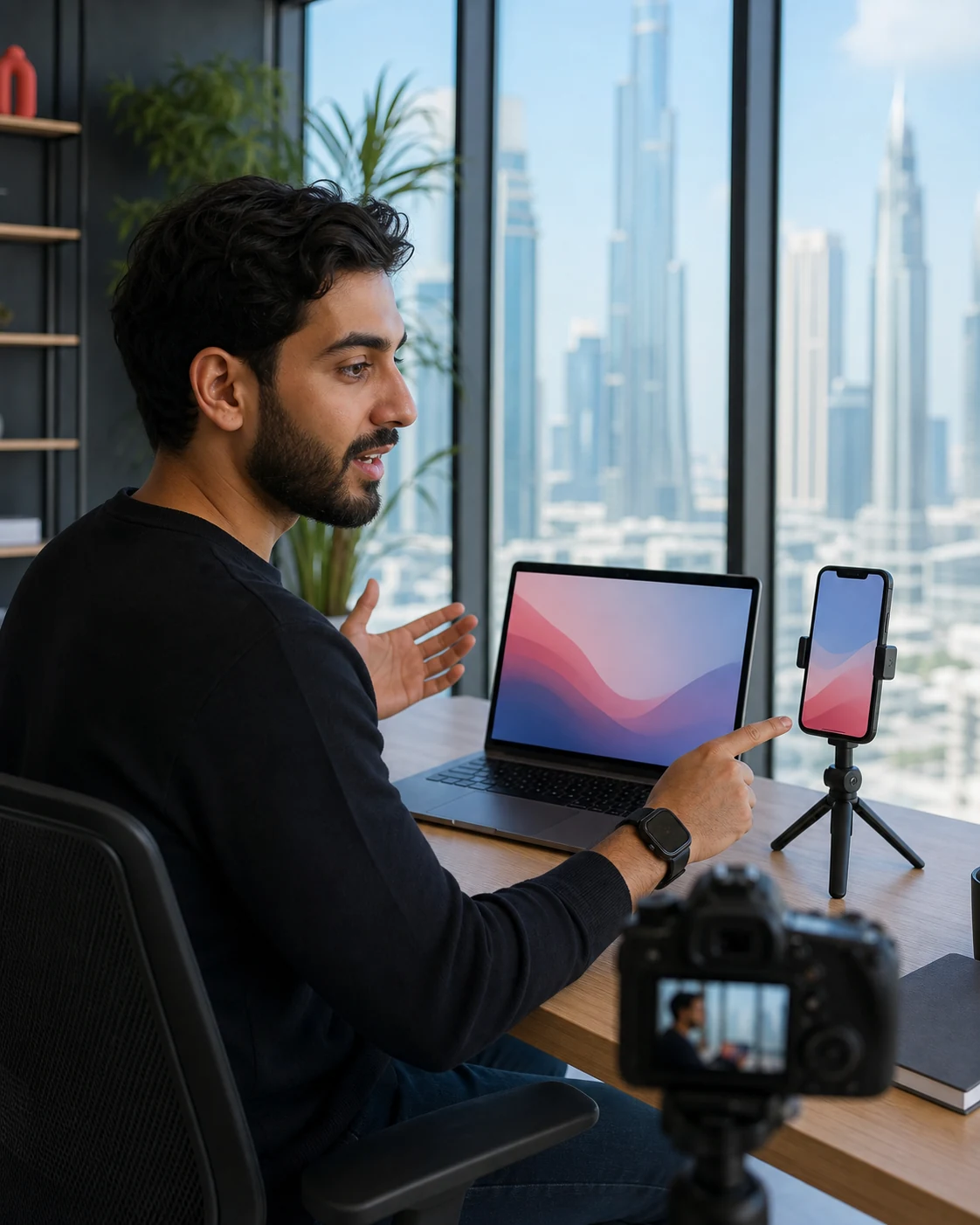 Creator filming an app and service walkthrough