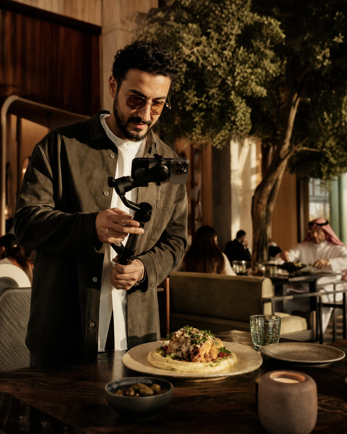 Creator filming a restaurant experience