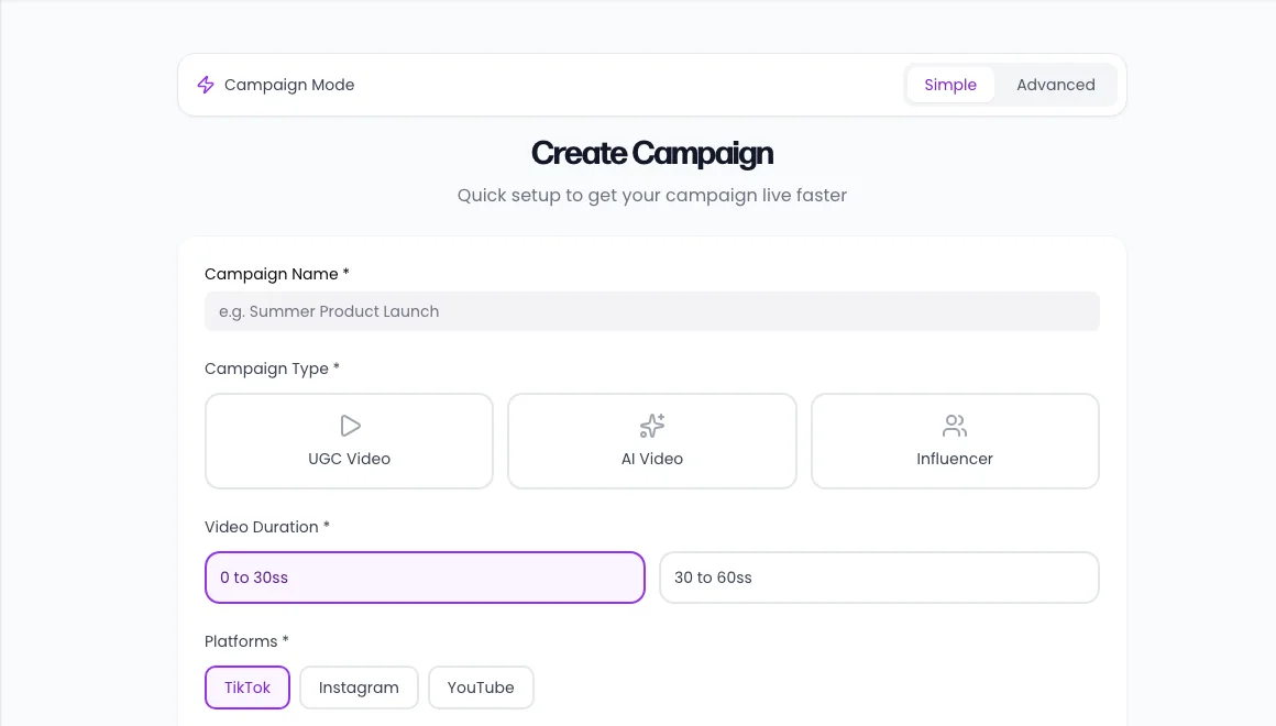 Purple Cow campaign setup screen
